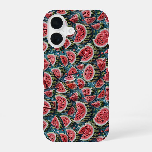 Juicy Watermelon Pattern Design 1 iPhone 16 Case (Back)