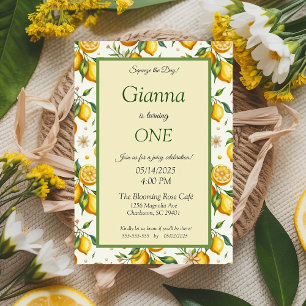 Juicy Yellow Lemon Citrus Frame Elegant Birthday Invitation
