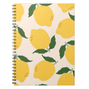 Juicy yellow Lemons, green leaves. Fresh tasty fru Notebook