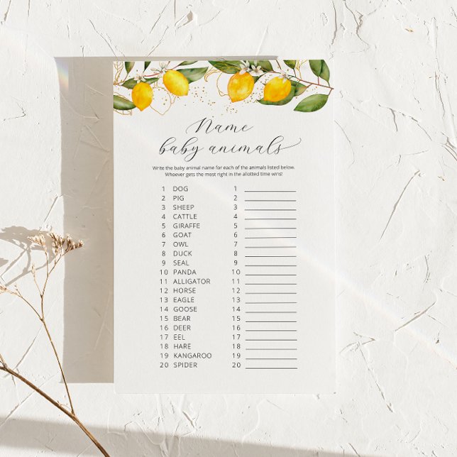 Juicy Yellow Name Baby Animals Baby Shower Game  (Creator Uploaded)