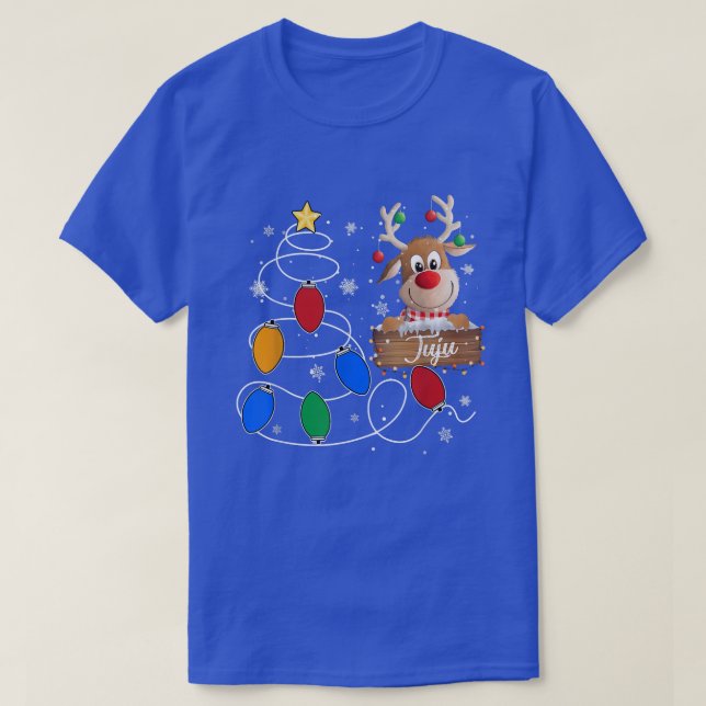 Juju Reindeer Lights Christmas Tree  Cute Christma T-Shirt (Design Front)