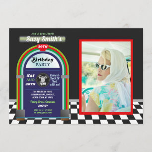 Jukebox Birthday Diner Fifties Retro Photo 1950s Invitation