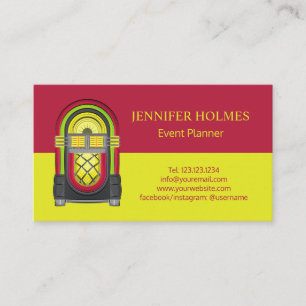 Jukebox Event Planner Red Yellow Stripes Business Card