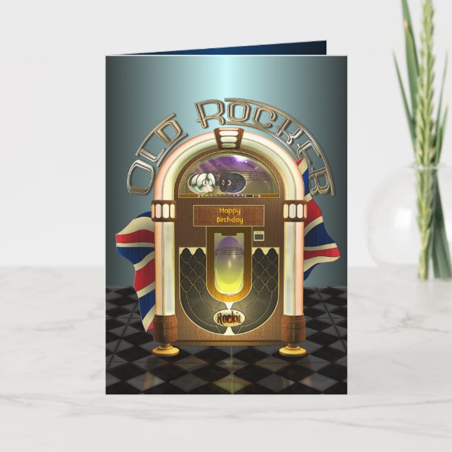 Jukebox Old Rocker UK Customisable Greetings Card (Front)