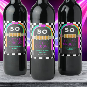 Jukebox Retro Chequerboard 50th Birthday Party Wine Label