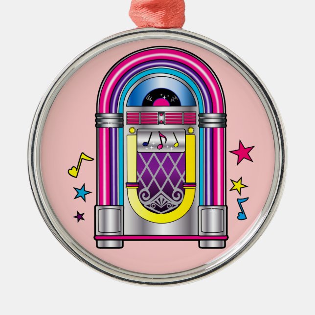 Jukebox with Stars and Notes Metal Ornament (Front)