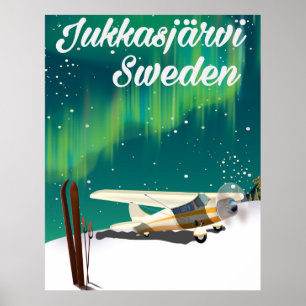 Jukkasjärvi Sweden Northern lights vacation poster