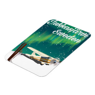 Jukkasjärvi Sweden Northern lights vacation poster Magnet