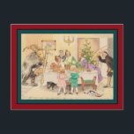 Jul Goat at the Christmas Table Holiday Postcard<br><div class="desc">Father dressed as the Christmas goat jumps back from the table as the real July Goat walks through the door.  Vintage illustration for Christmas story by Elsa Beskow.</div>