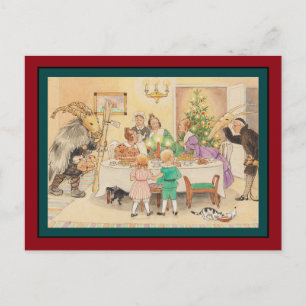 Jul Goat at the Christmas Table Holiday Postcard
