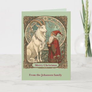 Julbocken Yule Goat And Jultomten Scandinavian  Card