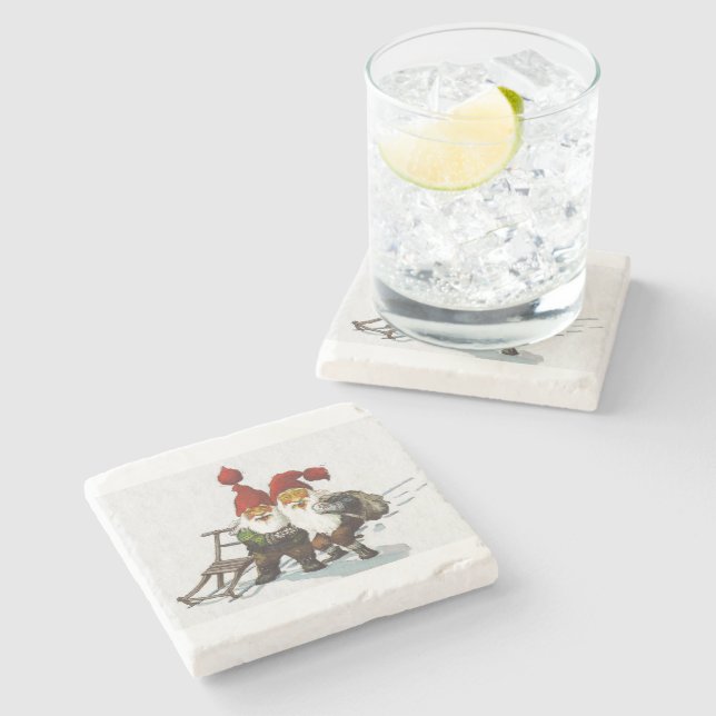 Julenisse Friends Sledding Stone Coaster (Side)