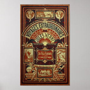 Jules Verne Old Book Cover Poster