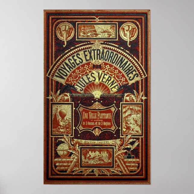 Jules Verne Old Book Cover Poster (Front)