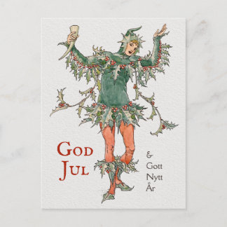 Julhälsning Walter Crane Holly (Järneksmannen) Postcard
