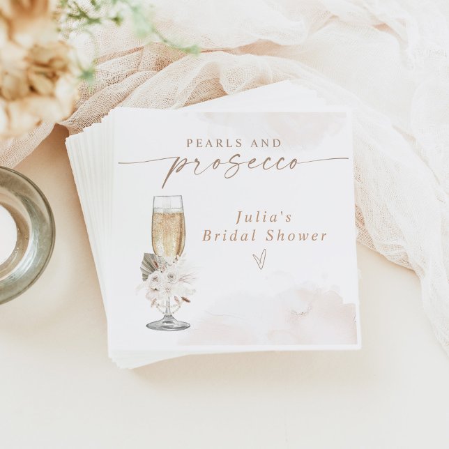 JULIA Boho Floral Pearls & Prosecco Bridal Shower Napkin (Creator Uploaded)