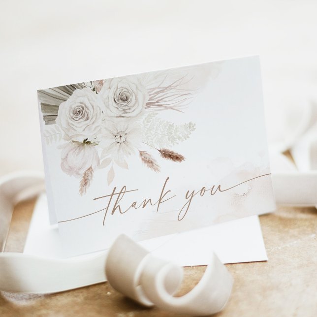 JULIA Boho Floral Pearls & Prosecco Bridal Shower Thank You Card (Creator Uploaded)