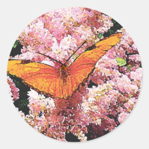 Julia Butterfly on Pink Flowers Classic Round Sticker