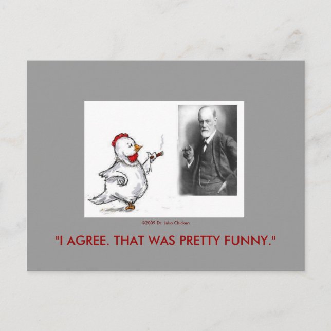 Julia Chicken and Sigmund Freud Face Off Postcard (Front)