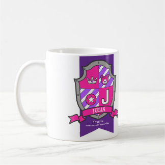 Julia letter J crest pink bear name meaning Coffee Mug