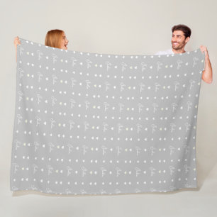 Julia repeating custom name white hearts on grey fleece blanket
