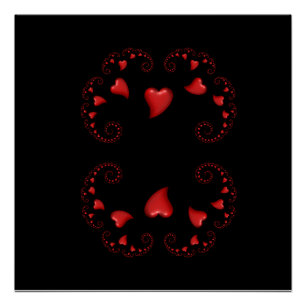 Julia Set Fractal With Red Hearts Poster