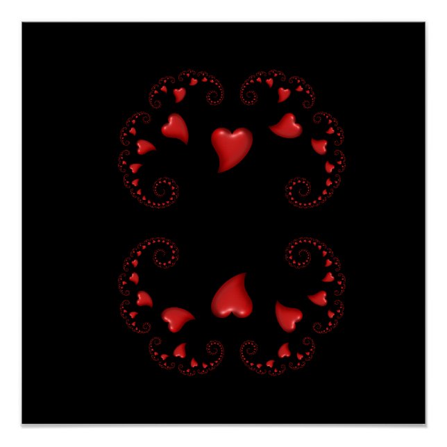 Julia Set Fractal With Red Hearts Poster (Front)