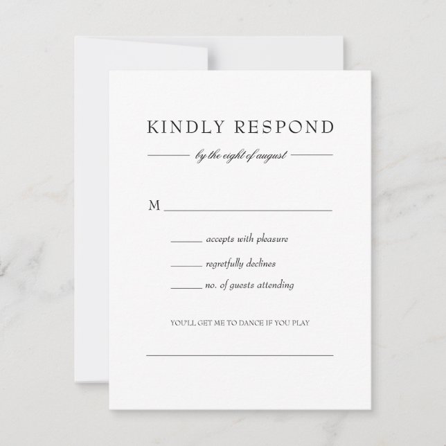 Julia Simple Black White Wedding Song Request RSVP Card (Front)