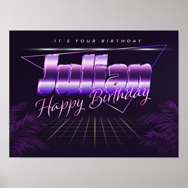 Julian Name First name lila retro Poster Birthday (Front)