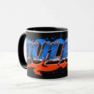 Julian Vorname Name Graffiti blue orange Tasse Mug