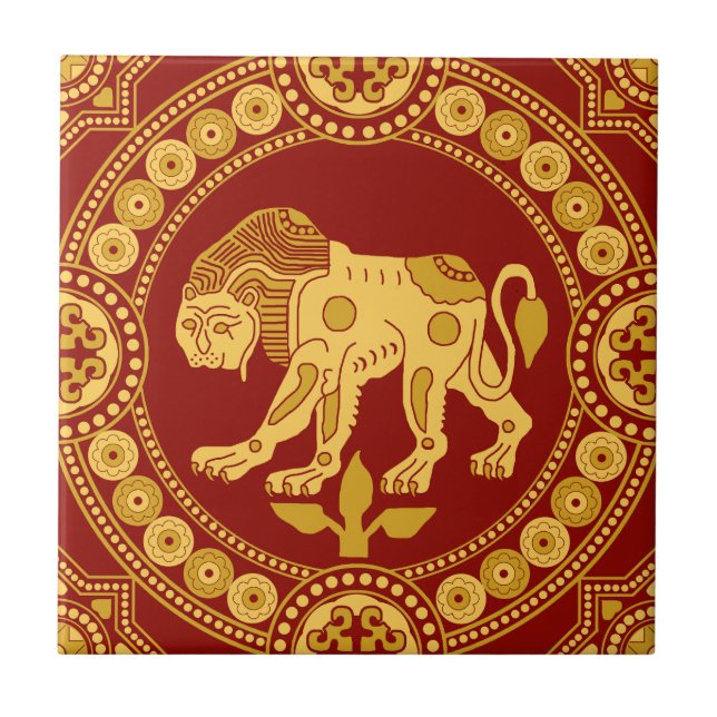 Julian's Lion on Red Ceramic Tile (Front)