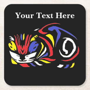 Julie de Graag Woodcut cat (multi colour) Square Paper Coaster