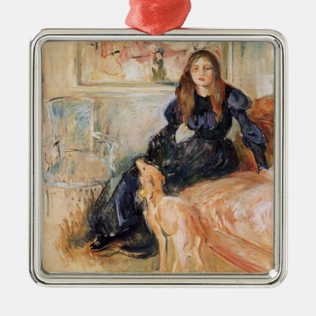 Julie Manet and her Greyhound (by Berthe Morisot) Metal Ornament (Front)