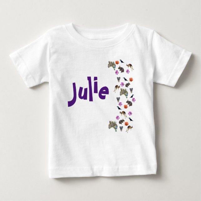 Julie, Name With Australian Wildlife,  Baby Bodysu Baby T-Shirt (Front)