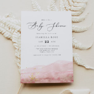 JULIEN Blush Pink Watercolor Gold Baby Shower Invitation