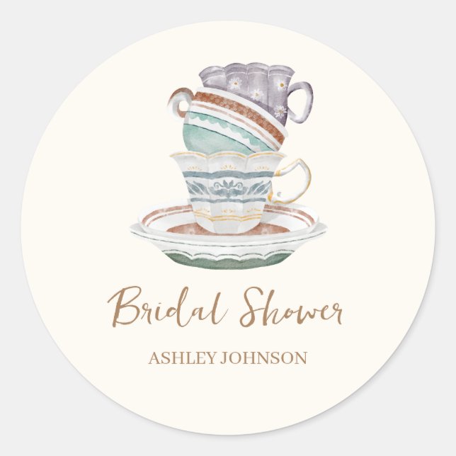 JULIET Tea Set Party Bridal Shower Classic Round Sticker (Front)