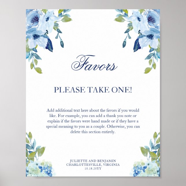 Juliette Dusty Blue Favours Wedding Sign (Front)