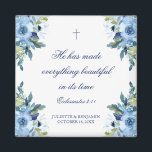 Juliette Dusty Blue Floral Christian Wedding Favou Magnet<br><div class="desc">These floral, dusty blue, Christian wedding favour magnets features beautiful watercolor flowers along with your names, your wedding date and a Bible verse (He has made everything beautiful in its time - Ecclesiastes 3:11) written in elegant navy blue, serif typography with calligraphy accents. Give them to your guests as wedding...</div>