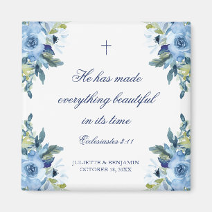 Juliette Dusty Blue Floral Christian Wedding Favou Magnet