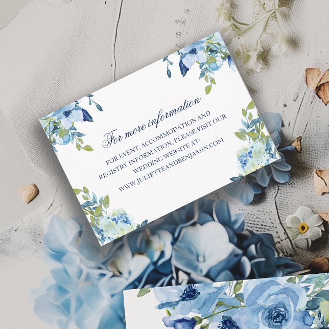 Juliette Dusty Blue Floral Wedding Website Info Enclosure Card (This blue wedding enclosure card provides you with space to add your wedding website information)