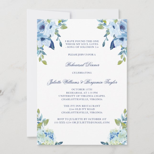 Juliette Dusty Blue Wedding Rehearsal Dinner Invitation (Front)