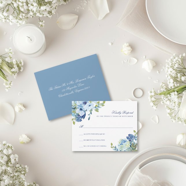 Juliette Dusty Blue Wedding RSVP Card Envelope (This dusty blue RSVP card envelope features a vintage calligraphy script font)