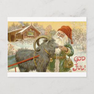 Jultomten Feeds Yule Goat a Cookie Postcard