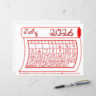 July 2026 Month Calendar Red Fabric Font Bolt