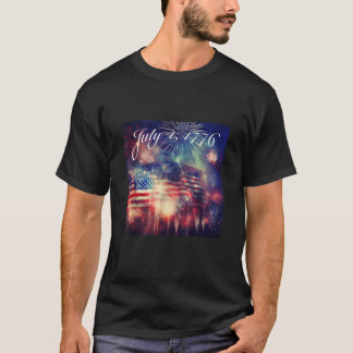July 4 1776 graphic tee design US flag and firewor