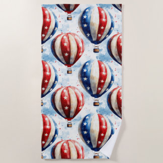 July 4 Hot Air Balloon Beach Towel