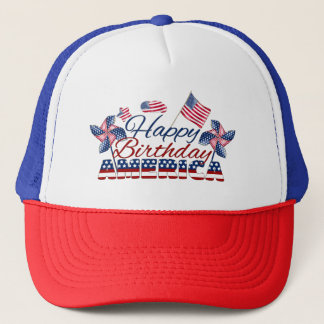 July 4 Independence Day, Happy Birthday America  Trucker Hat