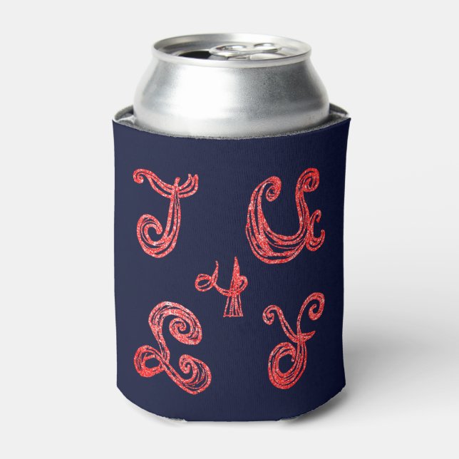 July 4 Sparkling Fabric Font Fireworks Can Cooler (Can Front)