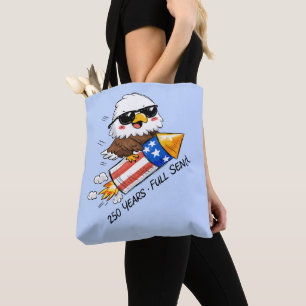 July 4th, 250 Years Eagle on Firecracker Tote Bag