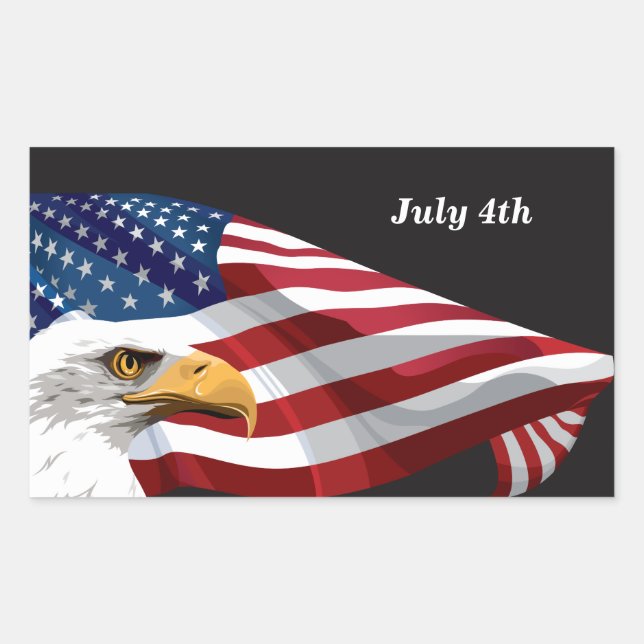 July 4th American Flag and Eagle Rectangular Sticker (Front)